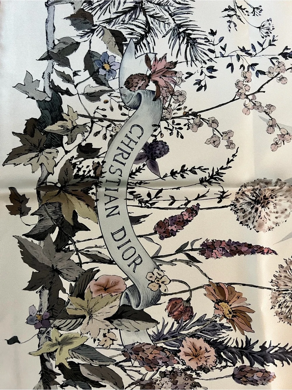 Dior Floral Silk Scarf in Ivory, Taupe, Olive, and Mauve